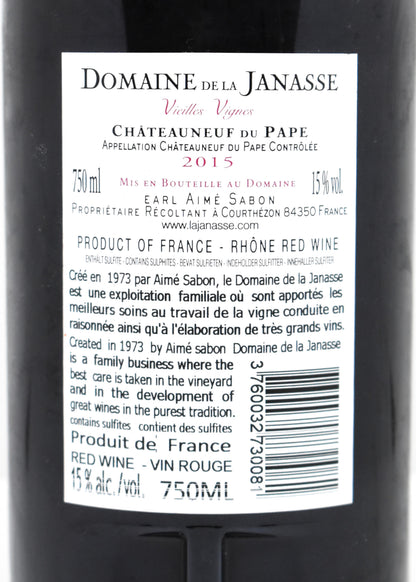 Dégustation vin de légende noté 98 points Parker Janasse Vieilles Vignes 2015 Châteauneuf du Pape