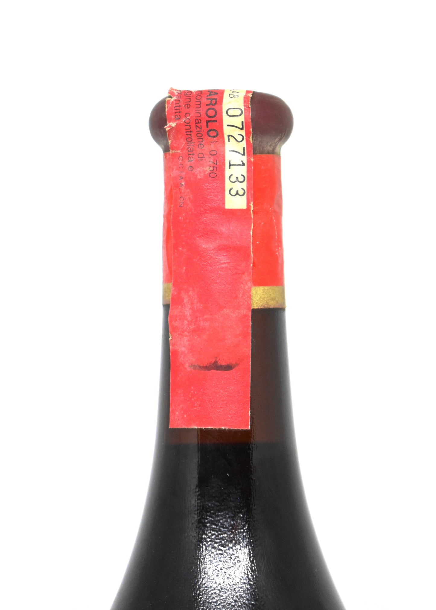 Barolo Fontanafredda 1983 - Vue rapprochée du goulot et de la capsule d'origine