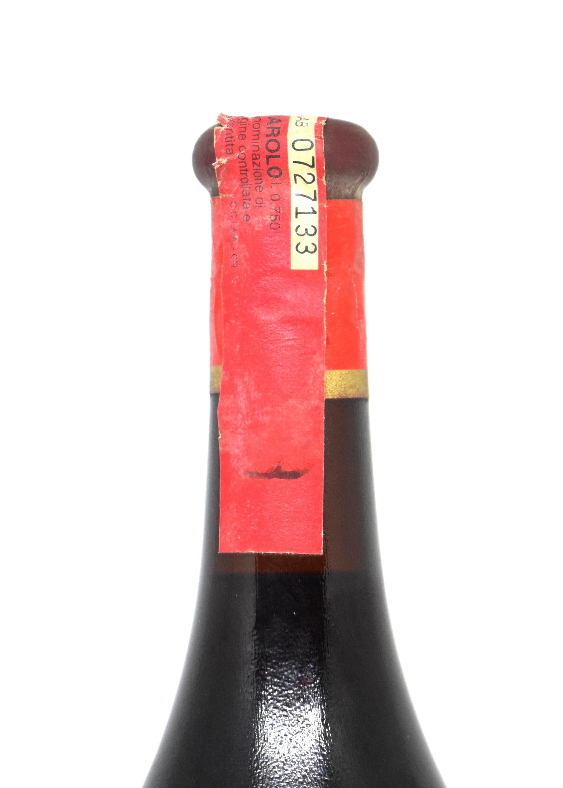 Barolo Fontanafredda 1983 - Vue rapprochée du goulot et de la capsule d'origine