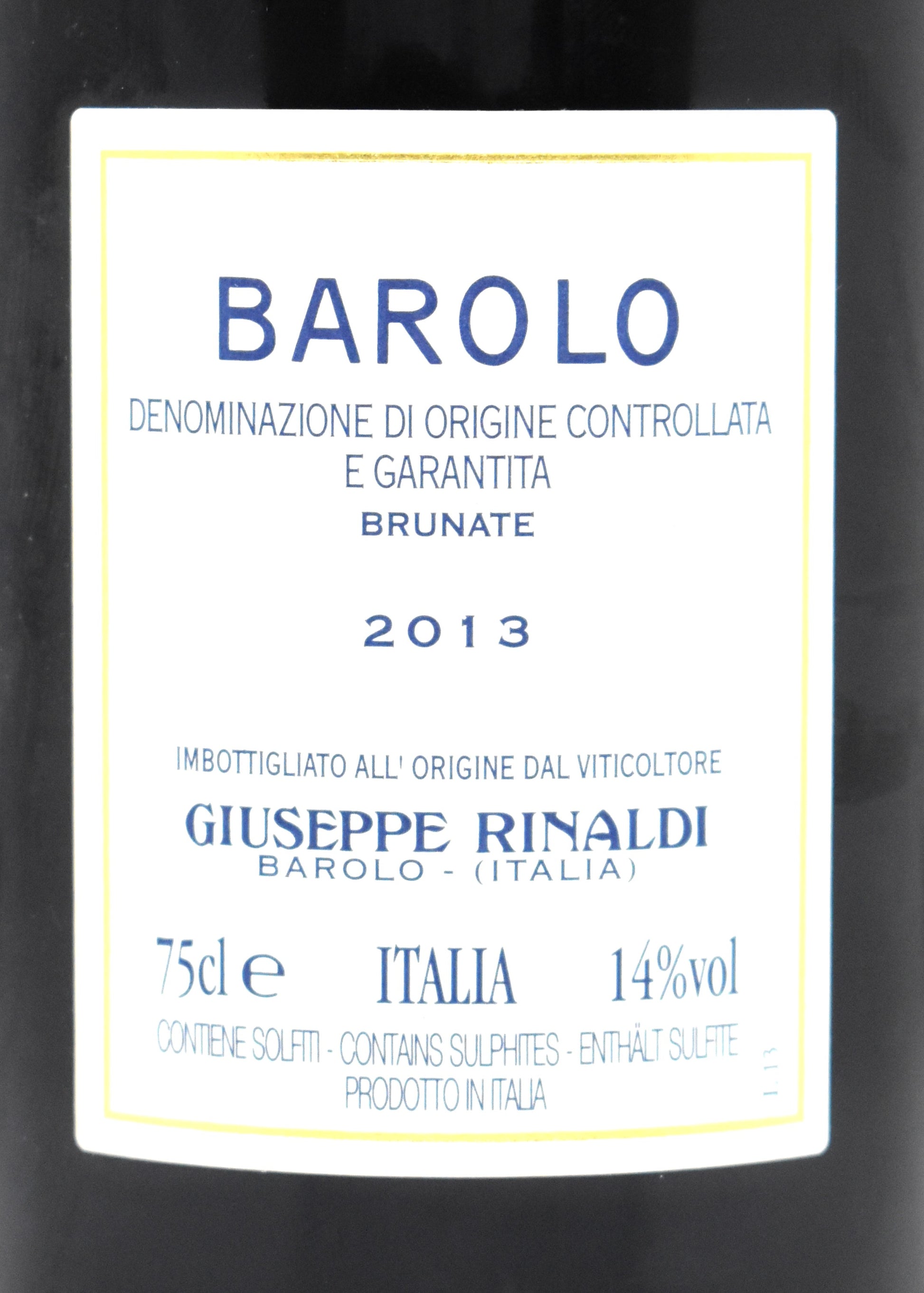 Rare traditional Nebbiolo fine wine Giuseppe Rinaldi Barolo Brunate 2013 bottle
