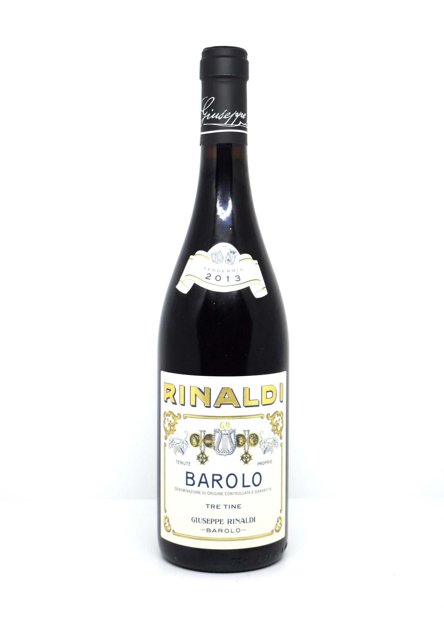 Vue rapprochée étiquette d origine Giuseppe Rinaldi Barolo Tre Tine 2013 garantie d authenticité