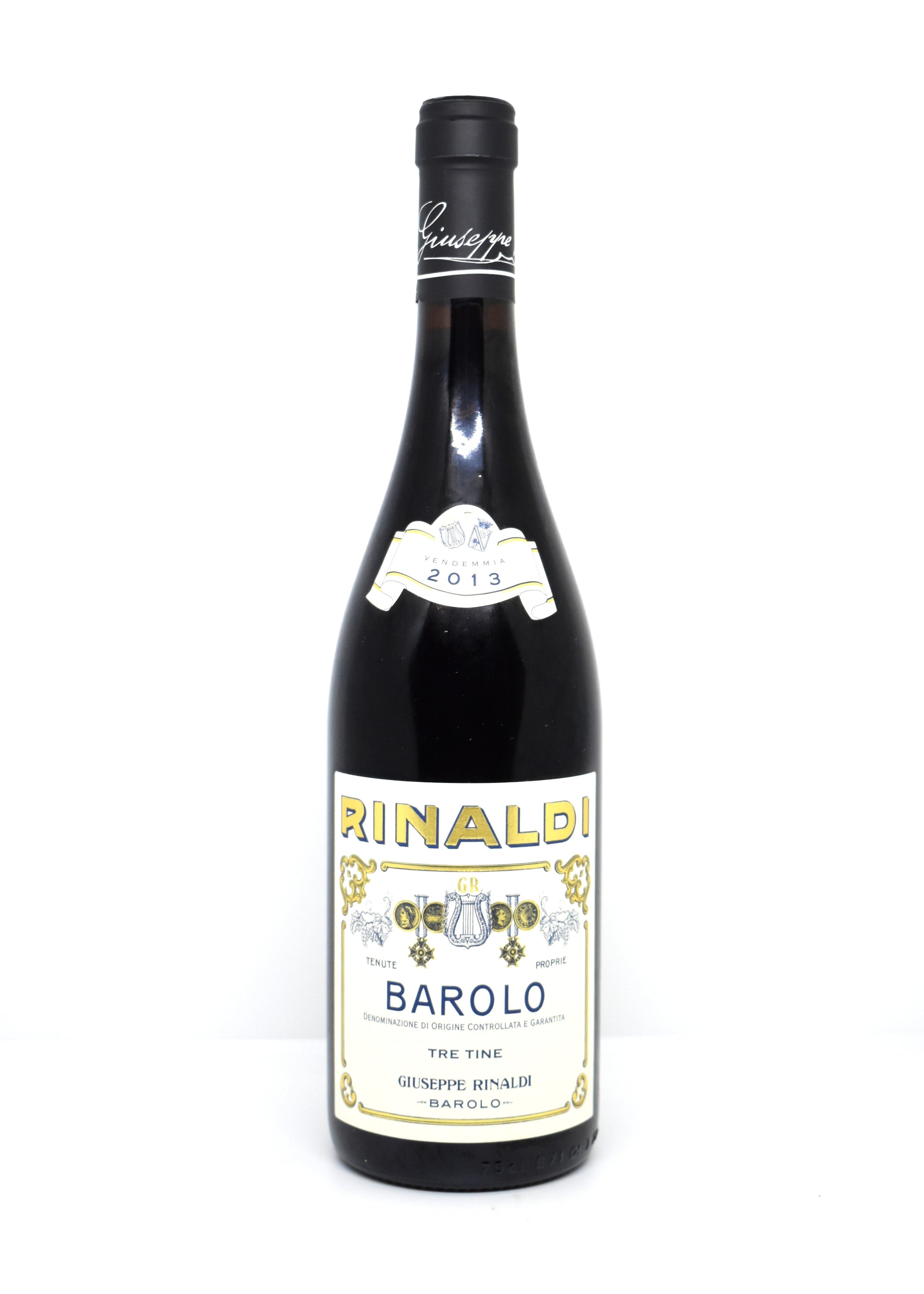 Vue rapprochée étiquette d origine Giuseppe Rinaldi Barolo Tre Tine 2013 garantie d authenticité