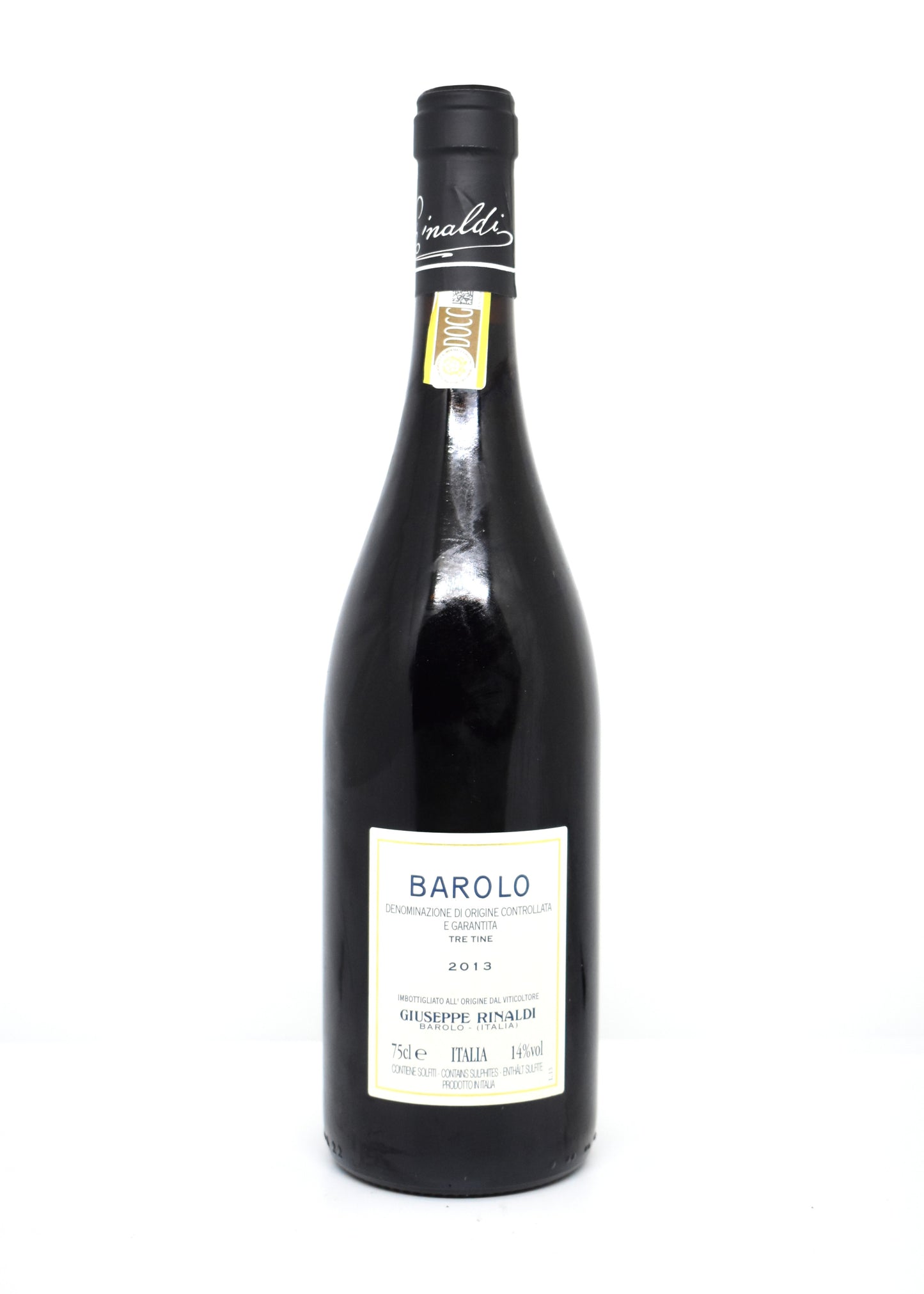 Original label view Giuseppe Rinaldi Barolo Tre Tine 2013 authenticated wine