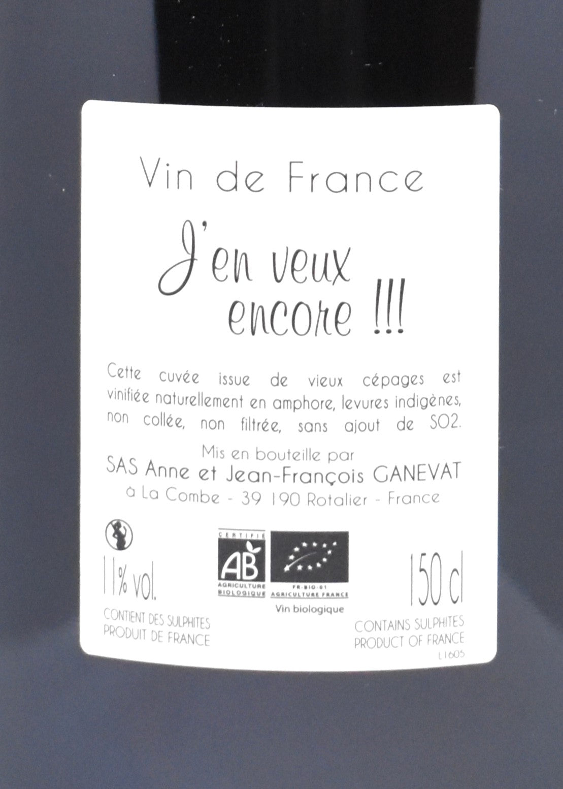 Vin de France rouge Ganevat magnum à vendre