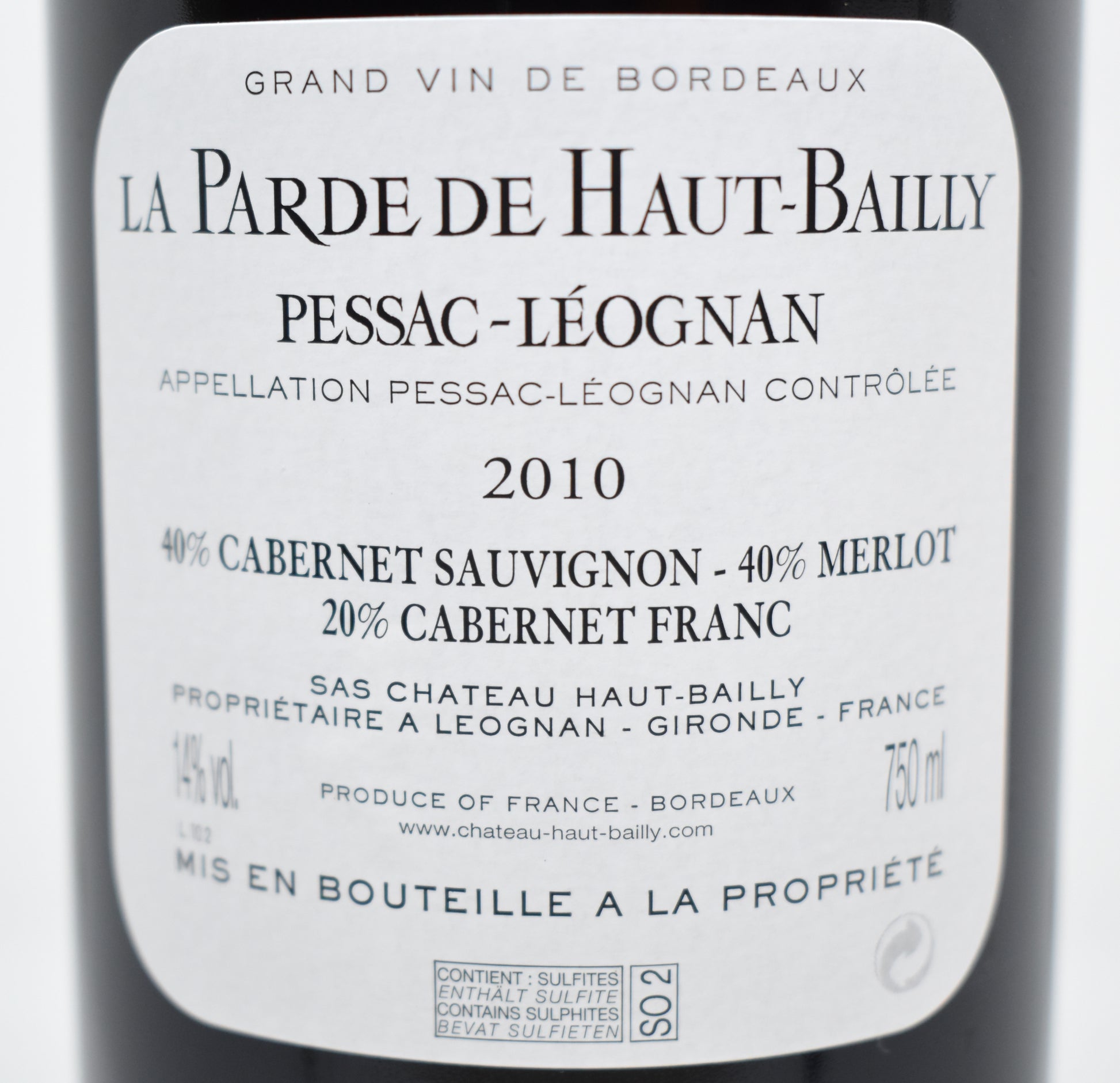 La Parde de Haut-Bailly 2010 en stock livraison rapide
