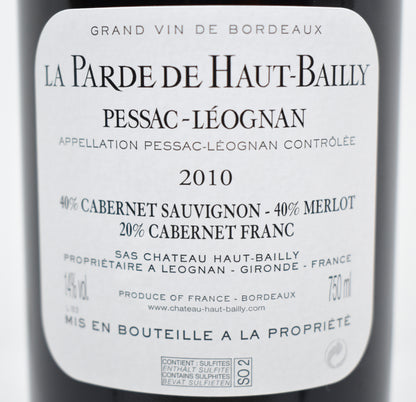 La Parde de Haut-Bailly 2010 en stock livraison rapide