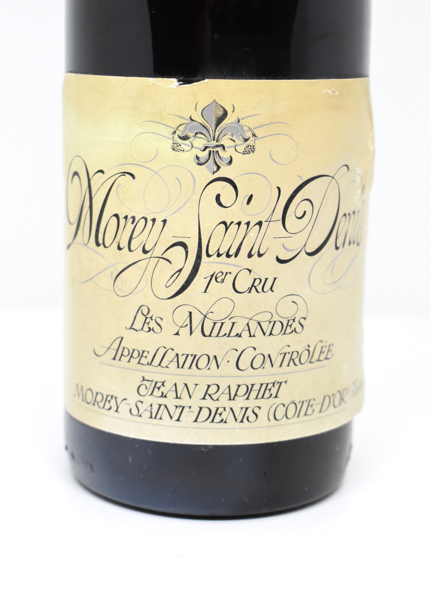 Étiquette Morey-Saint-Denis 1988 Jean Raphet vieillie déchirée lisible