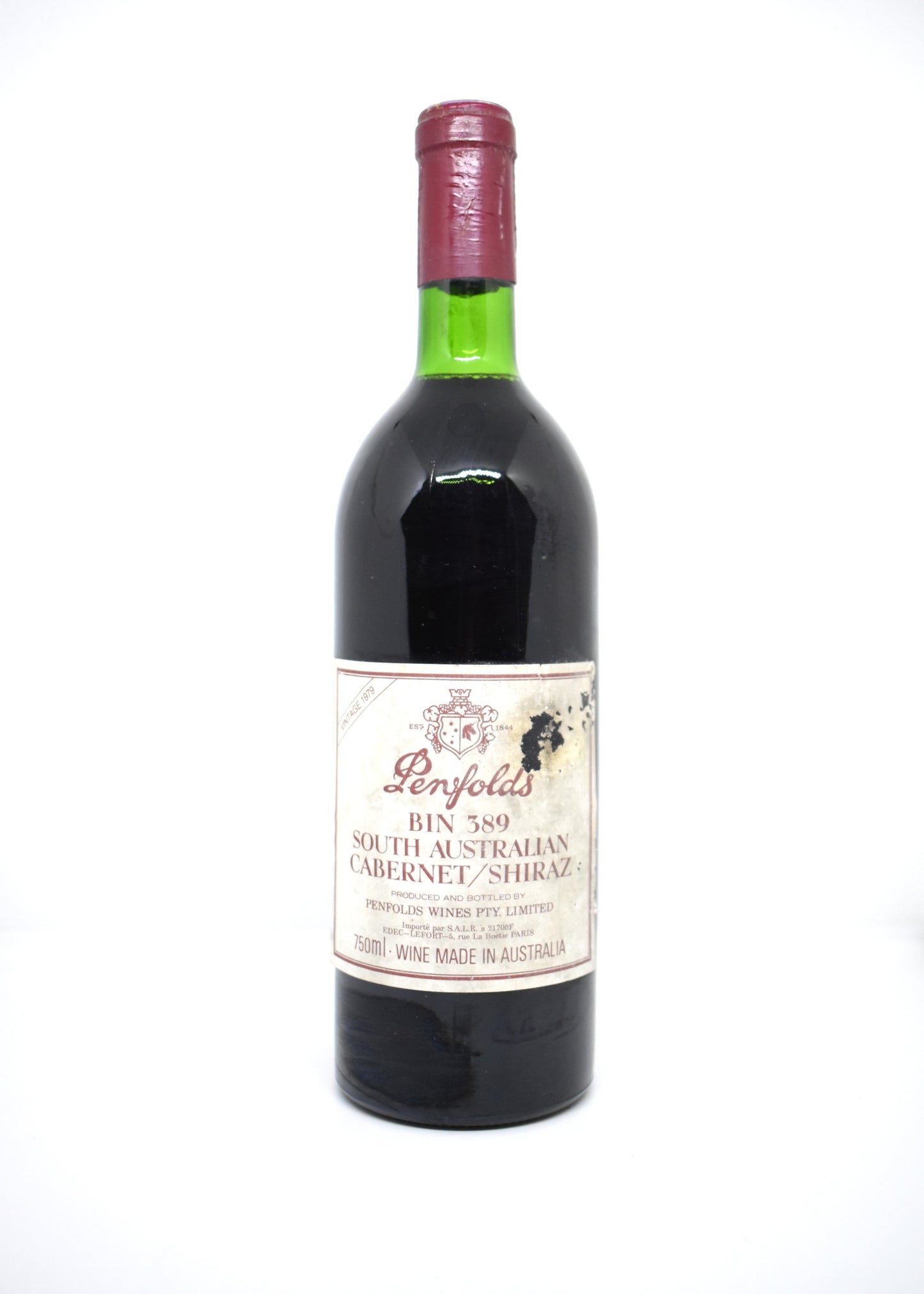 Penfolds Bin 389 1979 bottle - Ultra rare vintage Australian red wine Baby Grange