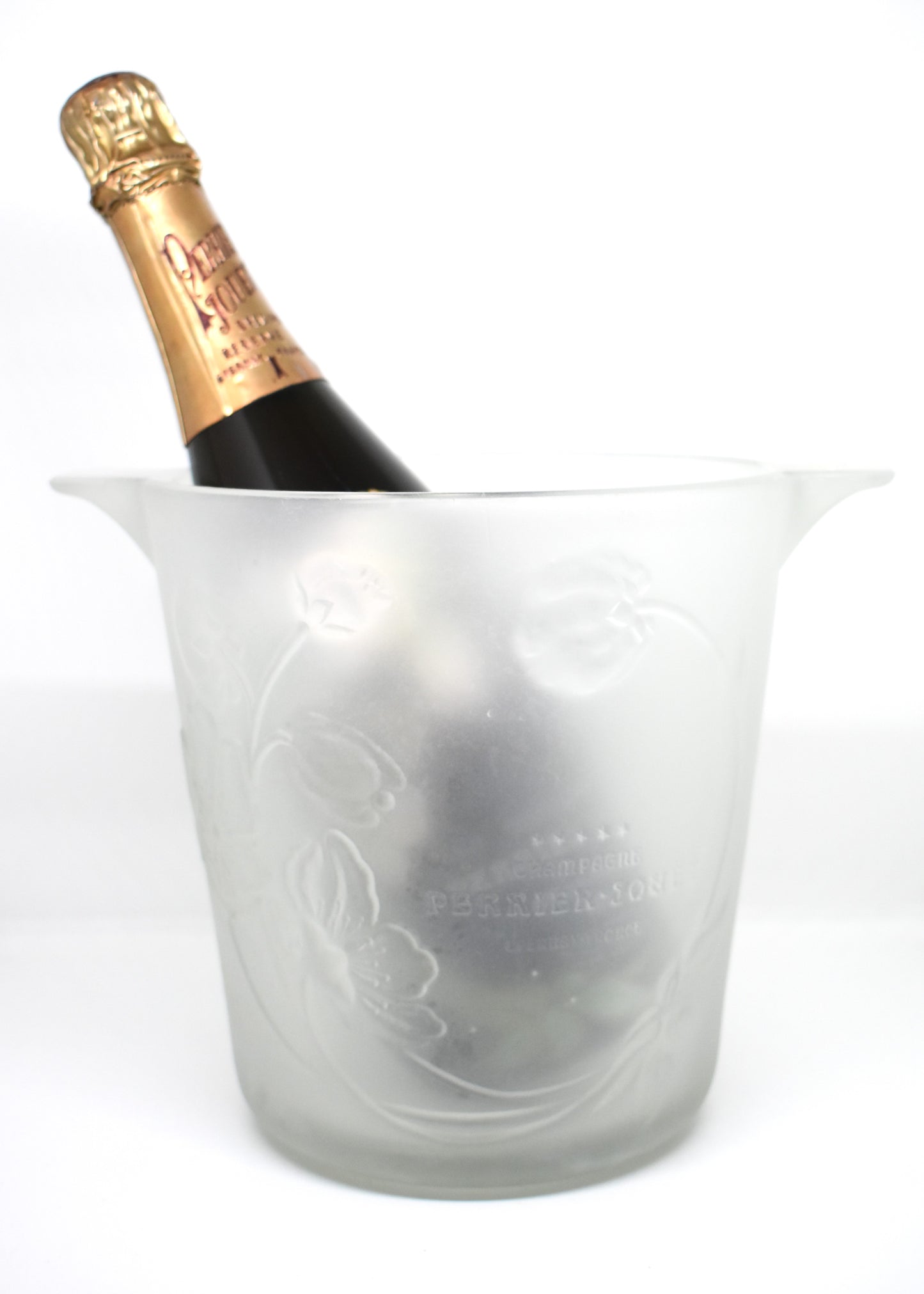 Seau à champagne Perrier-Jouët Belle Époque collector en verre fumé transparent